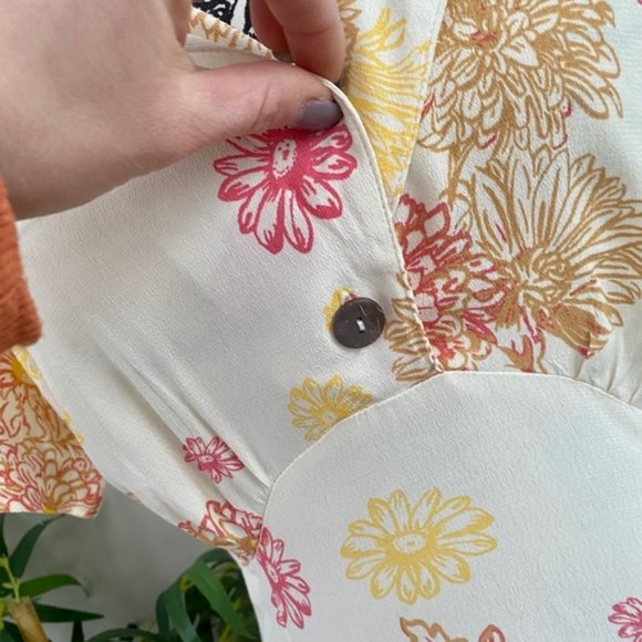 Free People Hawaii Short Sleeve Mini Dress in Cream with Floral - Picture 8 of 15